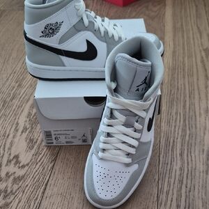 Jordan Mid-Top Sneakers in White, Light Gray & Black